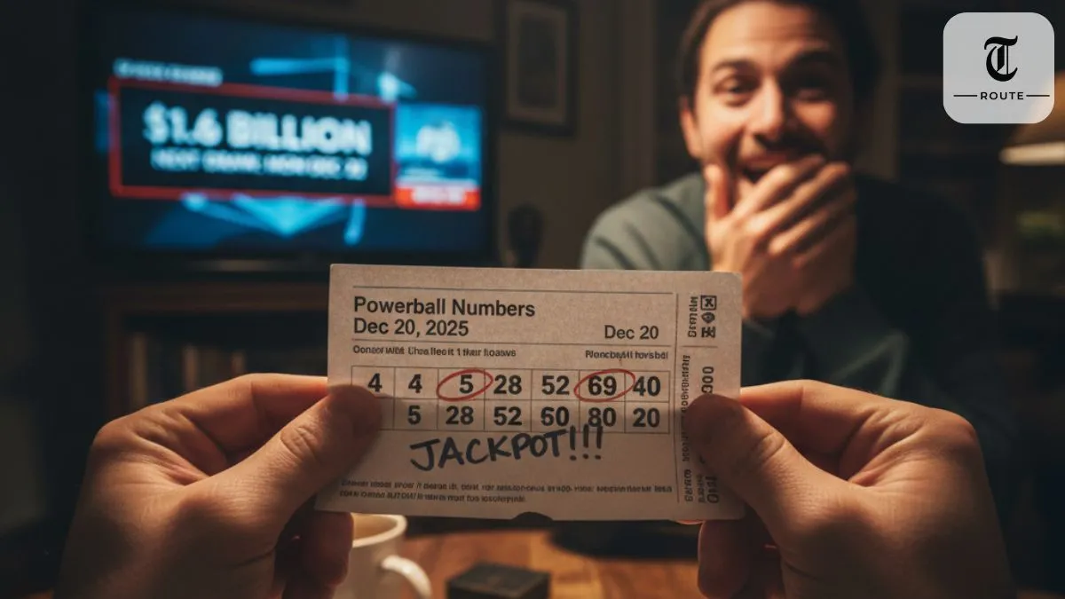 Powerball ticket with winning numbers 4-5-28-52-69 Powerball 20 for Dec 20 drawing