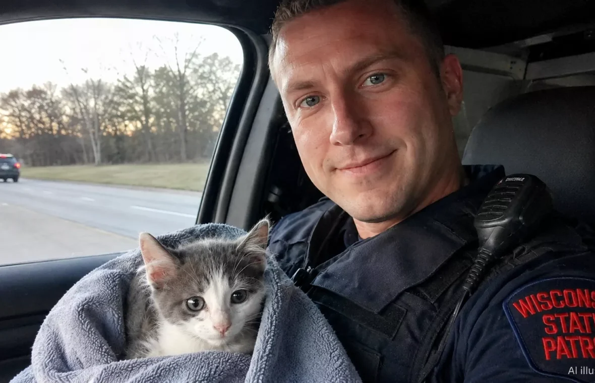 Trooper Adopts Kitten Thrown From Moving Car and Names Him Toby